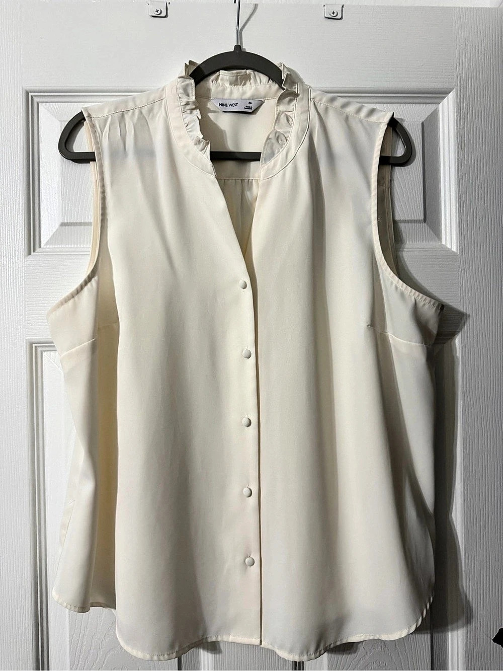 Nine West Ruffle Collar Button Front Blouse White XL